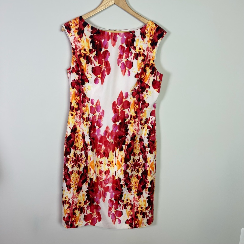 Adrianna Papell Pink Floral Zip Up Sleeveless Dress Women Size 10 Wedding Work